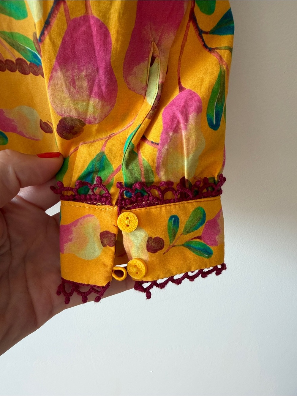 FARM Rio Yellow Floral Peasant Blouse with Pink & Green Motif - Picture 5 of 7